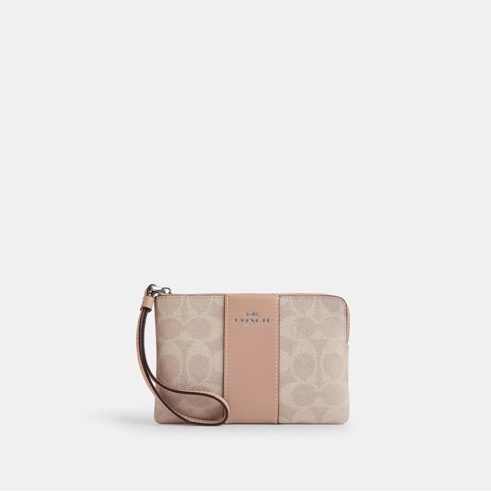 Coach Signature Beige and Tan Wristlet